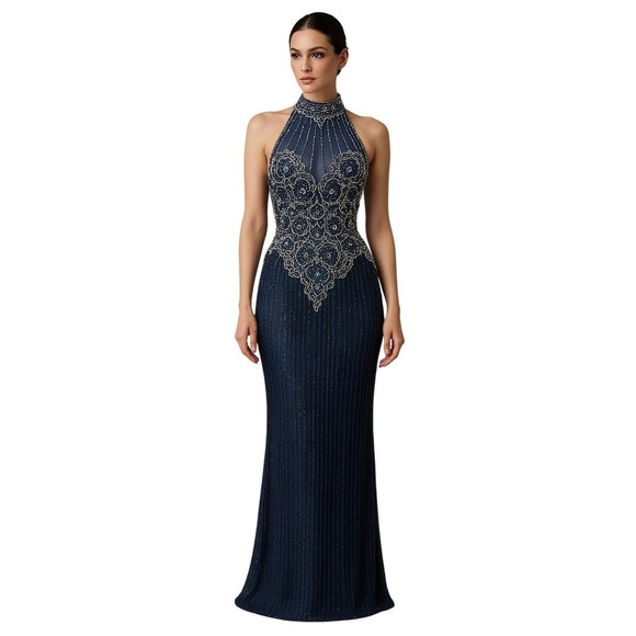 Vintage 80s Lillie Rubin 6 Beaded Mock Choker Neck Formal Evening Gown Dress Vintage 80s Lillie Rubin 6 Beaded Mock Choker Neck Formal Evening Gown Dress